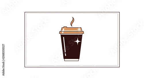 Hot Coffee Cup with Steam and Sparkle Icon, Takeaway Drink, Vector Illustration