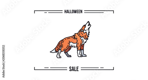 Howling Wolf Silhouette for Halloween Sale - Spooky Night Animal Illustration