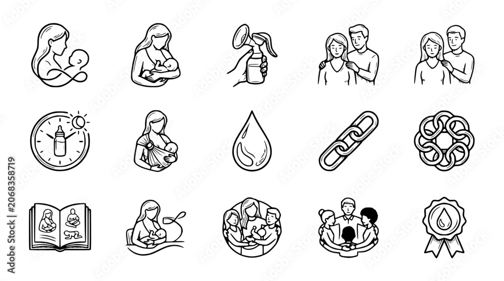 Obraz premium Motherhood and Family Icons: Breastfeeding, Parenting, Support, Love, and Connection