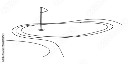 Bild auf Leinwand Minimal line art of a golf putting green with a flagstick in the hole