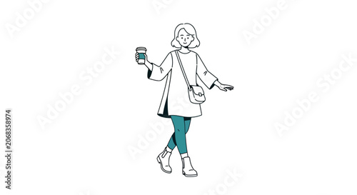 Woman Walking with Mobile Phone Illustration.