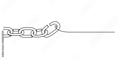 Tableau sur toile Illustration of chain link breaking apart smoothly , legal release or freedom, hand drawn outline vector illustration