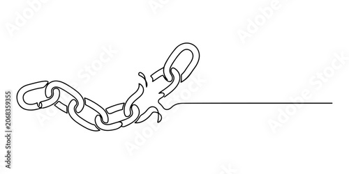 Bild auf Leinwand Illustration of chain link breaking apart smoothly , legal release or freedom, hand drawn outline vector illustration