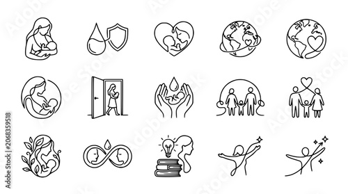 Obraz na płótnie Family And Life Icons: Motherhood, Protection, Growth, Love, Global Care, Educat