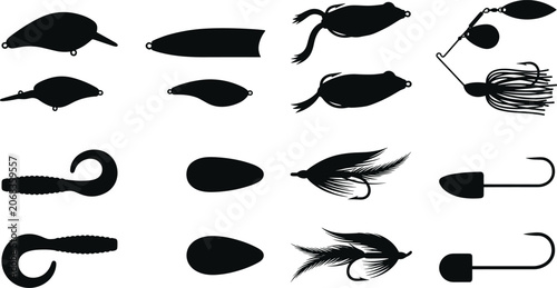 Canvastavla Collection of Various Fishing Lure and Bait Silhouettes Including Crankbaits Spi