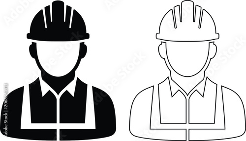 Photos Construction worker and engineer hard hat icon set showing safety helmet, vest,