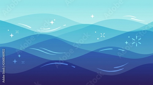 Abstract Marine Landscape with Rolling Aqua Water Waves