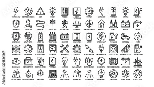 Fotografi Energy electricity energy related technology icons set icons renewable resources