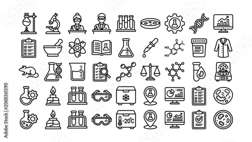 Fényképezés Laboratory equipment icons and tools for science research and medical experiment