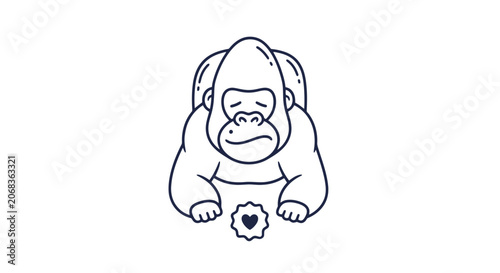 Photography Gorilla with flower illustration black and white.