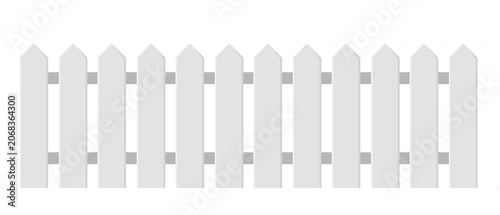 Classic white picket fence with crossbeams isolated on transparent background for backyard decoration
