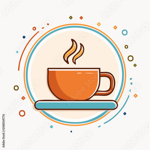 Stylized Orange Coffee Cup with Steaming Hot Beverage, Modern Graphic Design Element for Cafe or Morning Themes
