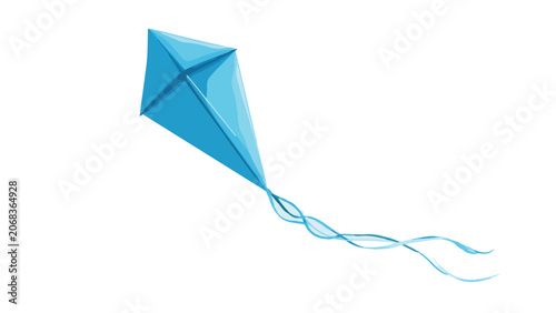 Colorful Blue Kite Flying in Clear Sky.