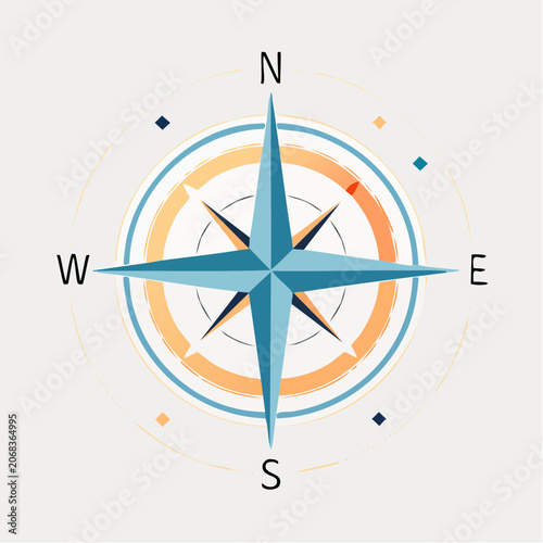 Compass rose showing directions North East South West with concentric circles and small diamonds