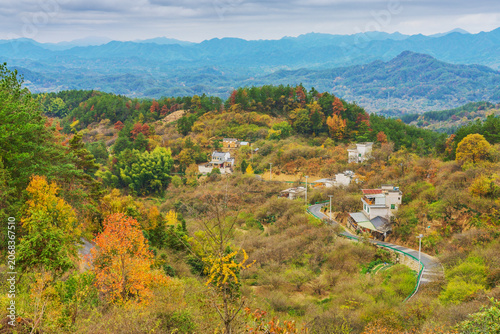 The ancient villages and beautiful natural scenery in the mountainous areas of Anhui Province, China were captured on November 17, 2022