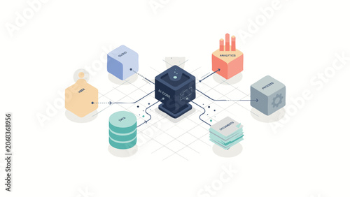 Cloud computing email marketing and data analytics business process flowchart infographic with computing