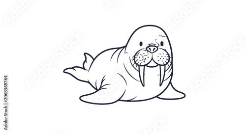 Photos Simple Line Drawing of Walrus Illustration.