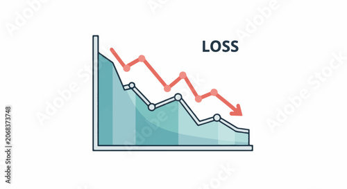 A graph showing a downward trend with a red line and a blue shaded area