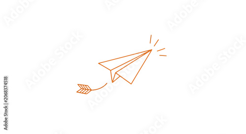 Simple Orange Paper Plane Flying.