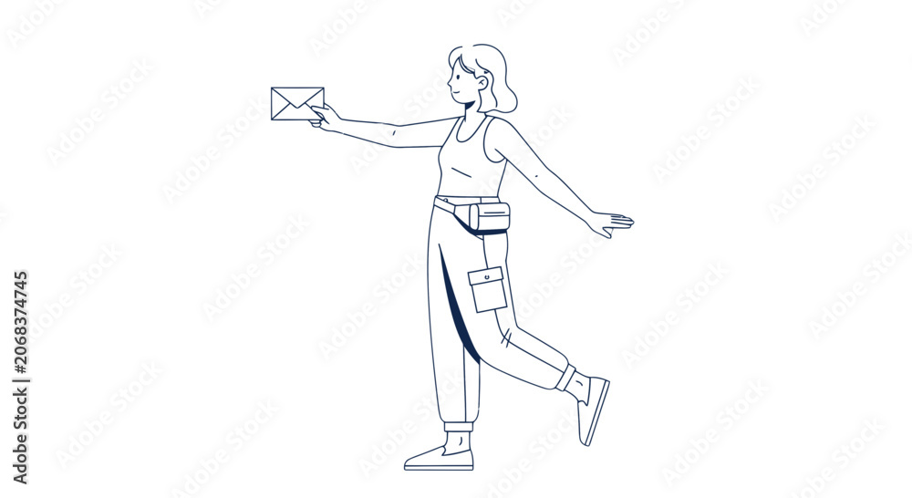 Obraz premium Woman Running with Envelope in Hand.