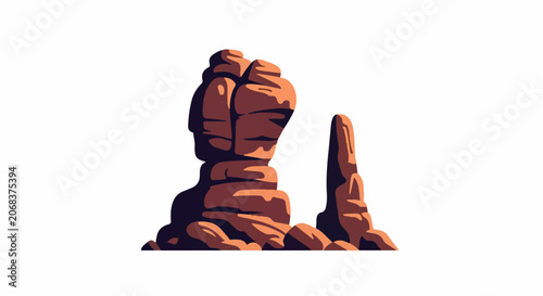 A graphic illustration of two sandstone rock formations