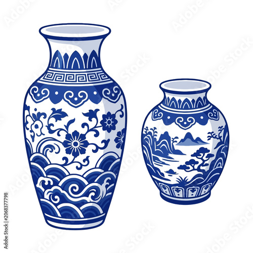 Two blue and white porcelain vases with floral patterns