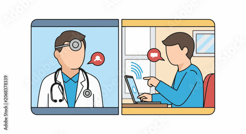A doctor and patient in a telemedicine consultation