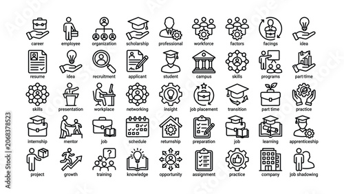 Photos A collection of line icons related to business career development and education