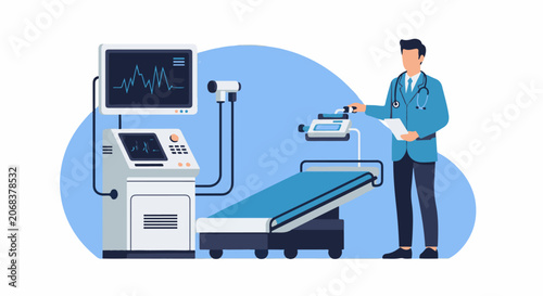 A doctor standing beside a hospital bed with medical equipment