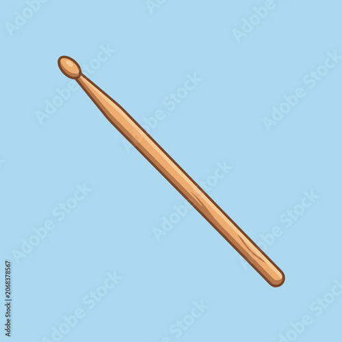 A single wooden drumstick isolated on a light blue background