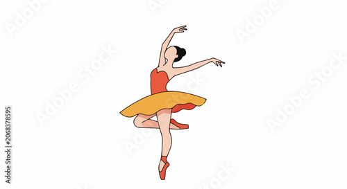 A drawing of a woman in an orange dress and ballet shoes