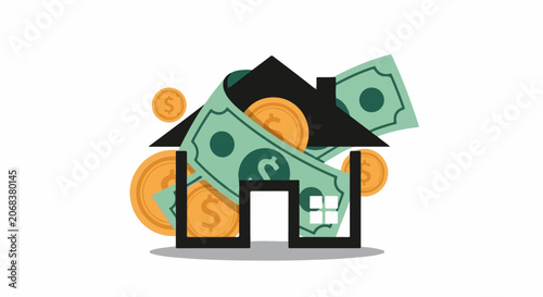 A house with money flowing out of it