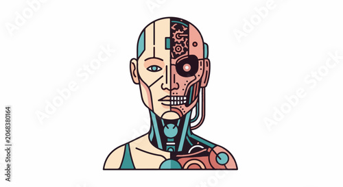 A humanoid robot with exposed mechanical components and wiring