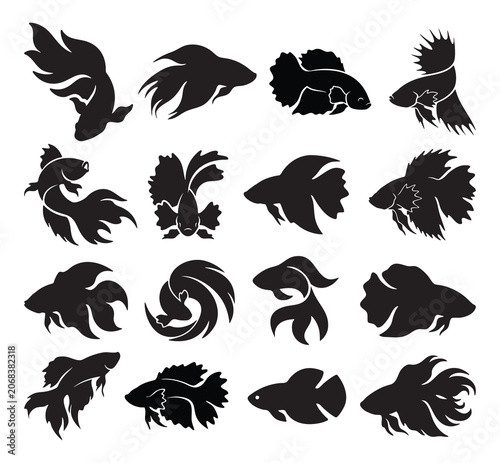 Betta Fish Silhouette Vector Set - Siamese Fighting Fish Icons Collection