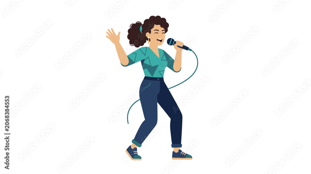 Fototapeta premium Singer Performing with Microphone for Concert Illustration