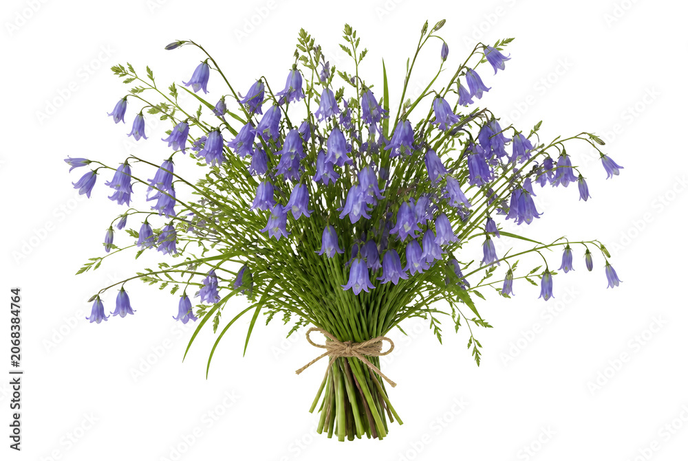 Obraz premium Bouquet of fresh bluebell flowers tied with twine string.
