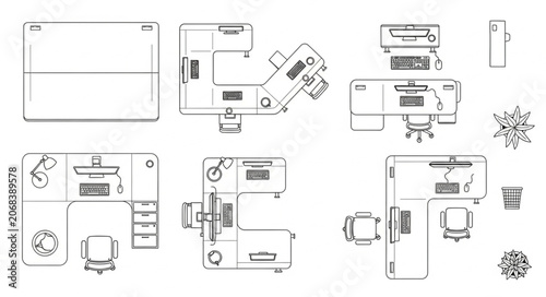 Top View Office Layouts and Furniture Arrangements.