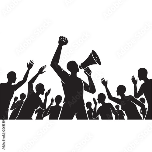 Crowd of people holding hands in a group dancing silhouette illustration