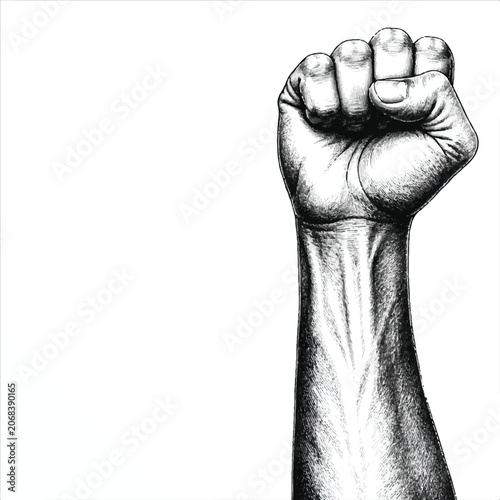 Fist punching through paper illustration of hand and arm silhouette drawing