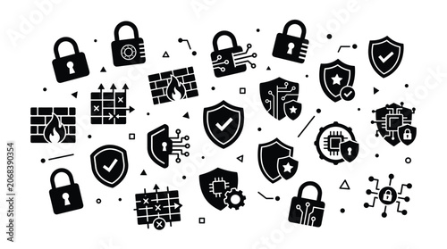 Data protection cybersecurity security icon set.