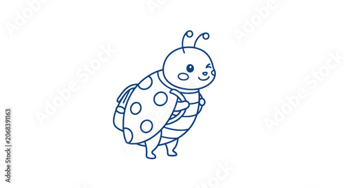 Simple Line Drawing of Ladybug Character.
