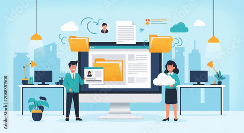 Professional Team Collaborating on Digital File Management and Storage
