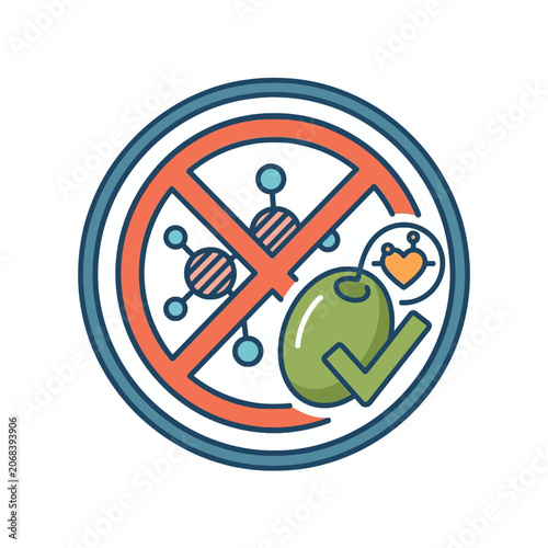 Healthy olive oil icon with no chemical additives symbol