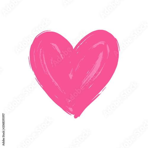 A vibrant pink heart painted with rough brush strokes