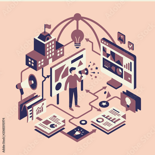 Isometric business marketing strategy and data analysis concept