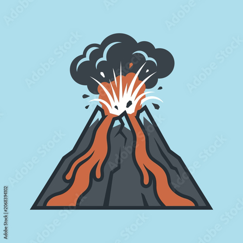 A stylized flat illustration of an erupting volcano