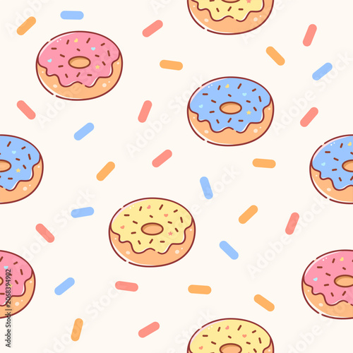 seamless pattern with playful colorful donuts and sprinkles