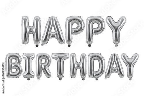 Fotografía Silver metallic happy birthday foil balloons isolated