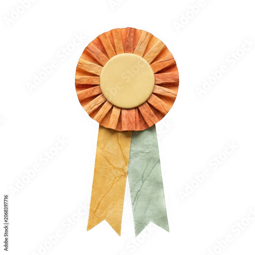 Award ribbon with two colorful streamers.
