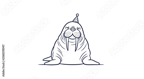 Konstfotografi Walrus Wearing a Party Hat Illustration.